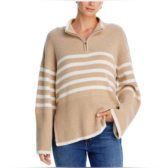 Rails Womens Tessa Beige 1/4 Zip Striped Ribbed Pullover Sweater Top NEW XL - Picture 3 of 12